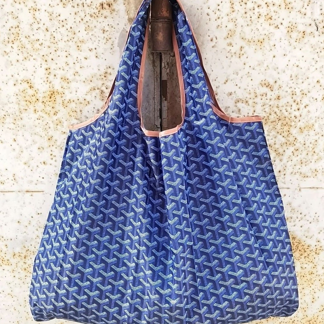 Tuck Away Chic Tote - Blue Patterned Tote Bag