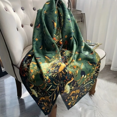 Classic Printed Silk Scarf/Shawl - Green