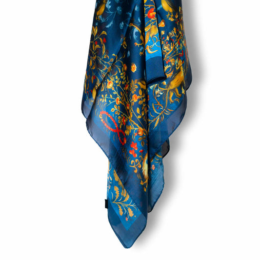 Classic Printed Silk Scarf/Shawl - Blue