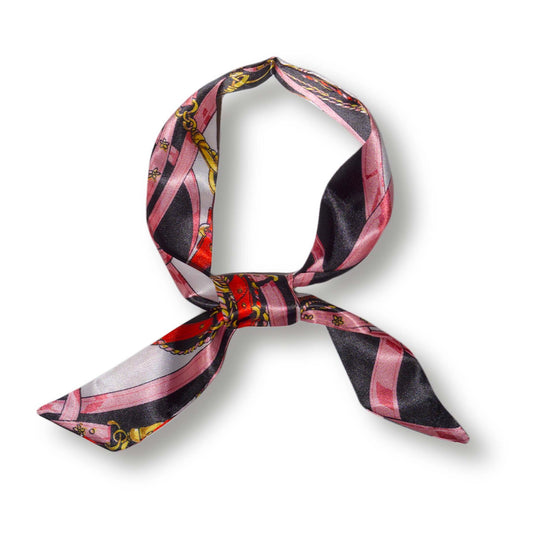 Pink, Gold and Black Ribbon Printed Skinny Scarf