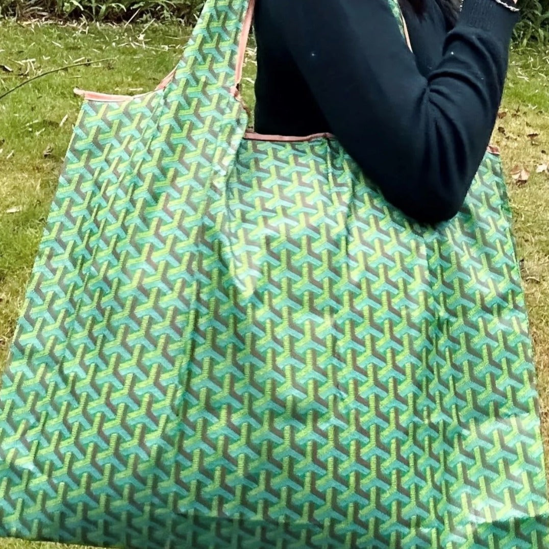 Tuck Away Chic Tote - Green Patterned Tote Bag