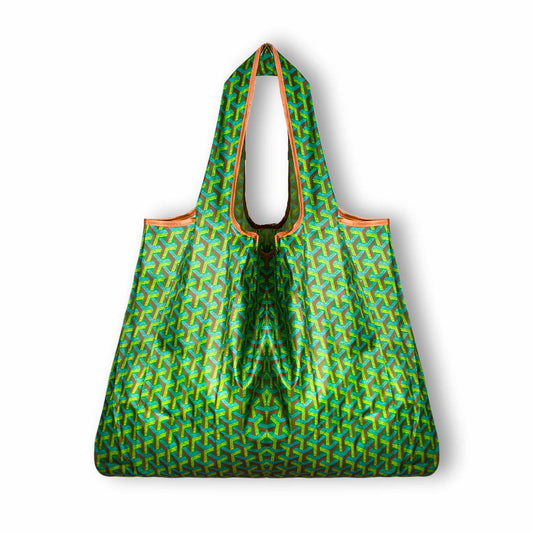 Tuck Away Tote - Green Patterned Tote Bag
